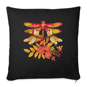 Bunte Blumen Insekt Tierliebhaber Geschenk Libelle - Sofakissenbezug 45 x 45 cm - Schwarz - Vorne