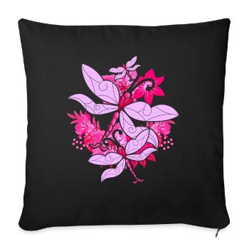 Colorful Flowers Insect Animal Gift Dragonfly - Sofa pillowcase 17,3'' x 17,3'' (45 x 45 cm) - black - Front
