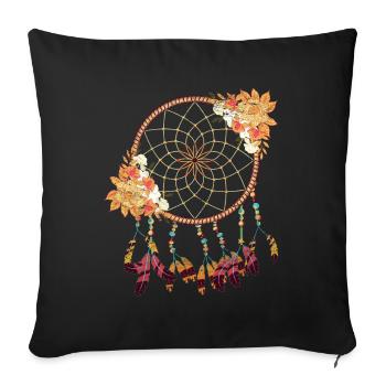 Plumes Bijoux Hippie Fleurs Cadeau Capteur de rêves - Housse de coussin décorative 45 x 45 cm - noir - Devant