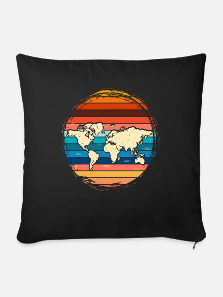 Retro Weltkarte - Sofakissenbezug 45 x 45 cm - Schwarz