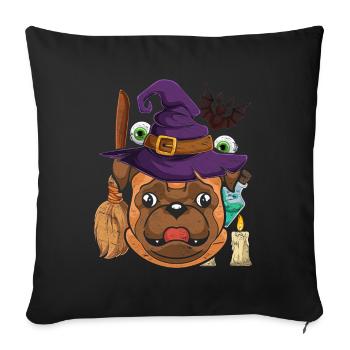 Chauve-souris Chapeau de sorcière Chien Cadeau Halloween Carlin - Housse de coussin décorative 45 x 45 cm - noir - Devant
