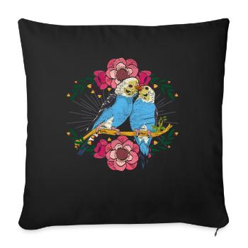 Flowers Bird Animal Gift Cute Budgie - Sofa pillowcase 17,3'' x 17,3'' (45 x 45 cm) - black - Front