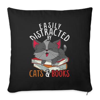 Leicht abgelenkt von Katzen und Büchern Katze - Sofakissenbezug 45 x 45 cm - Schwarz - Vorne