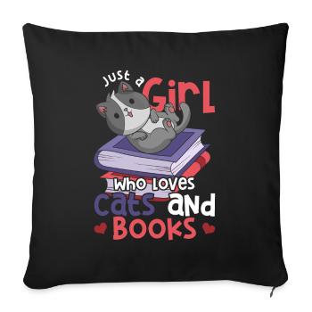 Leseratte Mädchen Katzen Geschenk Bücher Lesen - Sofakissenbezug 45 x 45 cm - Schwarz - Vorne