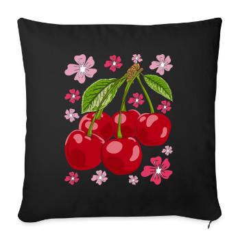 Sakura Summer Fruit Gift Cherry Blossom Cherry - Sofa pillowcase 17,3'' x 17,3'' (45 x 45 cm) - black - Front