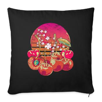 Retro Vaporwave Cherry Blossom Fruit Cadeau Cerise - Housse de coussin décorative 45 x 45 cm - noir - Devant