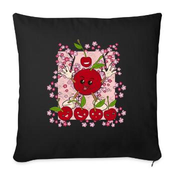 Fleurs de cerisier Fruit d’été Cadeau Cerise drôle - Housse de coussin décorative 45 x 45 cm - noir - Devant