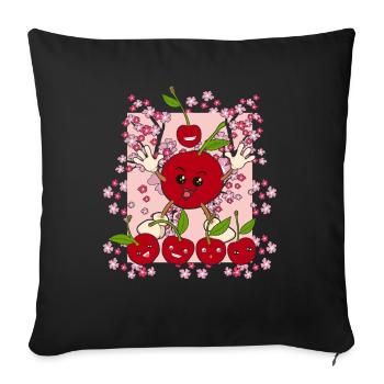 Sakura Summer Fruit Funny Cadeau Cerise - Housse de coussin décorative 45 x 45 cm - noir - Devant