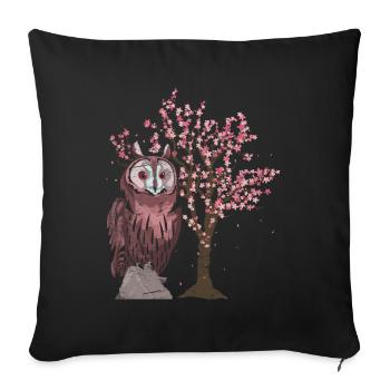 Tier Kirschblüten Baum Vogel Geschenk Sakura Eule - Sofakissenbezug 45 x 45 cm - Schwarz - Vorne