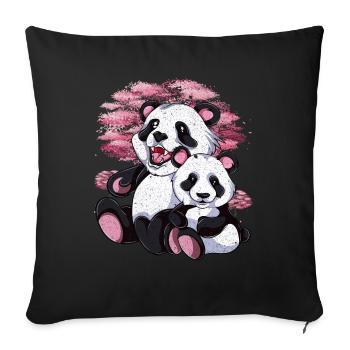 Cerisier Fleur Panda Ours Cadeau Sakura Panda - Housse de coussin décorative 45 x 45 cm - noir - Devant