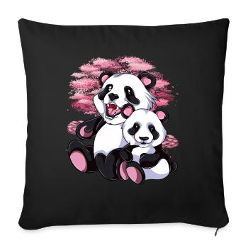 Sakura Panda Ours Bébé Cadeau Fleur de Cerisier Panda - Housse de coussin décorative 45 x 45 cm - noir - Devant