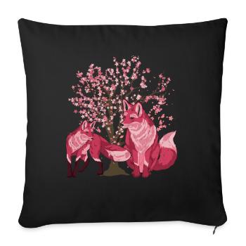 Sakura Tree Forest Animal Gift Cherry Blossom Fox - Sofa pillowcase 17,3'' x 17,3'' (45 x 45 cm) - black - Front
