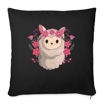 Blumen Alpaka Zoo Tier Geschenk Niedliches Lama - Sofakissenbezug 45 x 45 cm - Schwarz - Vorne