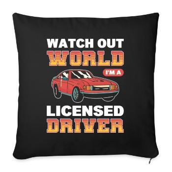 Attention au monde Je suis un conducteur titulaire de permis pour la première fois - Housse de coussin décorative 45 x 45 cm - noir - Devant