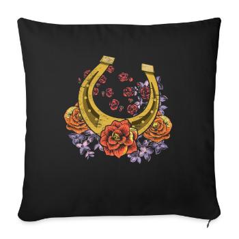 Flowers Horses Riding Gift Roses Horseshoes - Sofa pillowcase 17,3'' x 17,3'' (45 x 45 cm) - black - Front