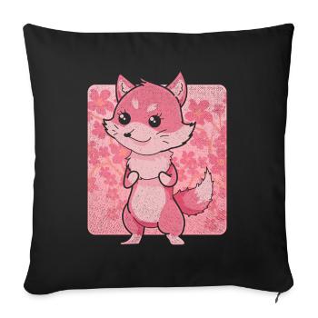 Habitant de la forêt Cadeau animal de forêt Fleur Kawaii Renard - Housse de coussin décorative 45 x 45 cm - noir - Devant