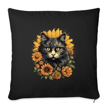Meow Flower Cat Sunshine Kitten Lover - Sofa pillowcase 17,3'' x 17,3'' (45 x 45 cm) - black - Front
