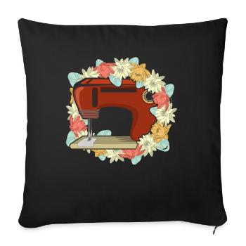 Flowers Blossoms Seamstress Sewing Machine Gift Sewing - Sofa pillowcase 17,3'' x 17,3'' (45 x 45 cm) - black - Front