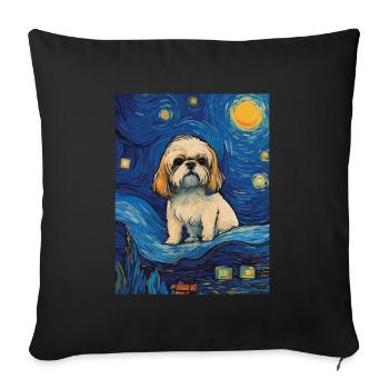 Shih Tzu &; Starry Night: A Masterpiece of the - Sofa pillowcase 17,3'' x 17,3'' (45 x 45 cm) - black - Front
