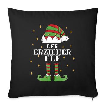 Der Erzieher Elf - Familien Weihnachtsoutfit - Sofakissenbezug 45 x 45 cm - Schwarz - Vorne