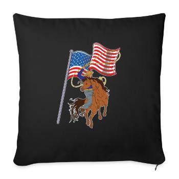 Drapeau des États-Unis chevaux texans cadeau Lariat Cowboy - Housse de coussin décorative 45 x 45 cm - noir - Devant