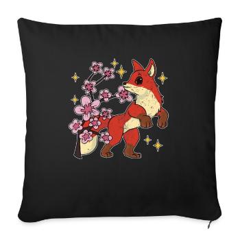 Cherry Blossoms Woodland Animal Gift Sakura Fox - Sofa pillowcase 17,3'' x 17,3'' (45 x 45 cm) - black - Front
