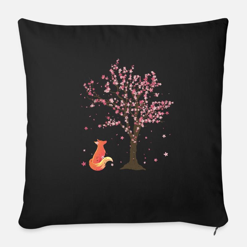Kirschblüten Baum Wald Tier Geschenk Sakura Fuchs - Sofakissenbezug 45 x 45 cm - Schwarz