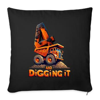 4 ans Orange Digger passionné anniversaire Design - Housse de coussin décorative 45 x 45 cm - noir - Devant