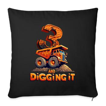 Funny 3rd Birthday Construction Lover Orange Excavator - Sofa pillowcase 17,3'' x 17,3'' (45 x 45 cm) - black - Front
