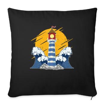 Mer vagues océan cadeau pleine lune phare - Housse de coussin décorative 45 x 45 cm - noir - Devant