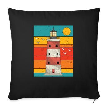 Rétro pleine lune mer cadeau phare - Housse de coussin décorative 45 x 45 cm - noir - Devant