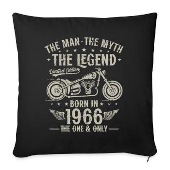 1966 Vintage homme mythe légende moto - Housse de coussin décorative 45 x 45 cm - noir - Devant