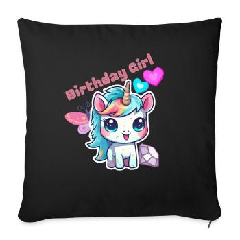Anniversaire Fille Anniversaire Fille Enfant Licorne - Housse de coussin décorative 45 x 45 cm - noir - Devant