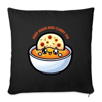 Kawaii « Keep Naan and Curry on » Design - Housse de coussin décorative 45 x 45 cm - noir - Devant