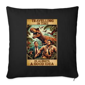 90s movie poster design Time travel T-Rex Humor - Sofa pillowcase 17,3'' x 17,3'' (45 x 45 cm) - black - Front