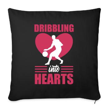 Un joueur de basket-ball de la Saint-Valentin dribble dans les cœurs - Housse de coussin décorative 45 x 45 cm - noir - Devant