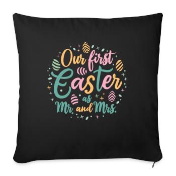 Couple de Pâques M. et Mme mari et femme - Housse de coussin décorative 45 x 45 cm - noir - Devant