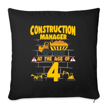 Construction Party 4th Birthday 4 Years Old truck - Sofa pillowcase 17,3'' x 17,3'' (45 x 45 cm) - black - Front