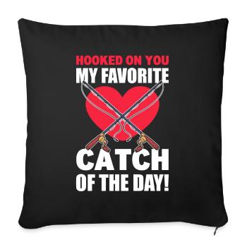 Bait Valentine’s Day Hearts Fishing Is My - Sofa pillowcase 17,3'' x 17,3'' (45 x 45 cm) - black - Front