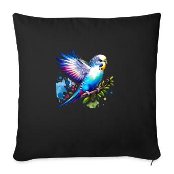 Sweet Budgie Aquarelle – Friedliches Vogelporträt - Sofakissenbezug 45 x 45 cm - Schwarz - Vorne