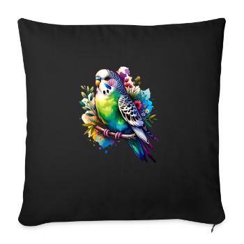 Aquarelles Budgie Serenity – Art délicat des oiseaux - Housse de coussin décorative 45 x 45 cm - noir - Devant