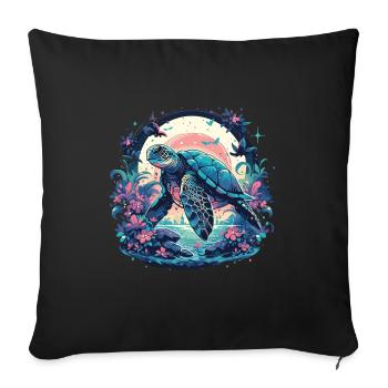 Tortue de mer céleste – Aquatique - Housse de coussin décorative 45 x 45 cm - noir - Devant