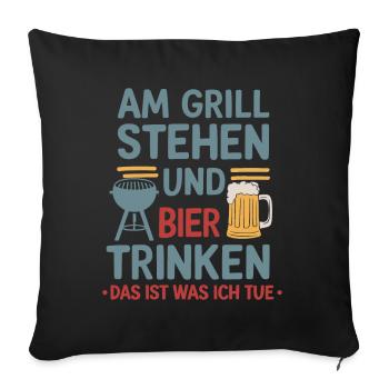 Am Grill stehen Bier trinken Lustiger Grill Bier - Sofakissenbezug 45 x 45 cm - Schwarz - Vorne