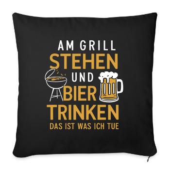 Am Grill stehen Bier trinken Lustiger Grill Bier - Sofakissenbezug 45 x 45 cm - Schwarz - Vorne
