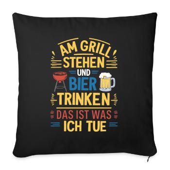 Am Grill stehen Bier trinken Lustiger Grill Bier - Sofakissenbezug 45 x 45 cm - Schwarz - Vorne