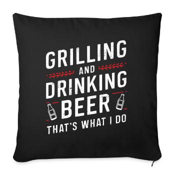 Grill and Beer BBQ Dad Funny Barbecue Alcohol - Sofa pillowcase 17,3'' x 17,3'' (45 x 45 cm) - black - Front