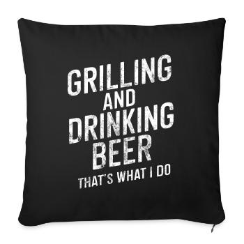 Grill and Beer BBQ Dad Funny Barbecue Alcohol - Sofa pillowcase 17,3'' x 17,3'' (45 x 45 cm) - black - Front
