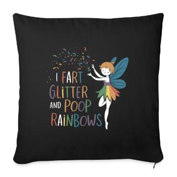 Je pète paillettes et caca arcs-en-ciel fée drôle - Housse de coussin décorative 45 x 45 cm - noir - Devant