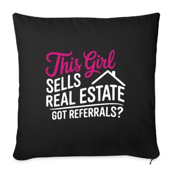 Cette fille vend de l’immobilier Agent Vendeuse en disant - Housse de coussin décorative 45 x 45 cm - noir - Devant