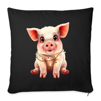 Schwein Weihnachten Weihnachtspullover lustig süß - Sofakissenbezug 45 x 45 cm - Schwarz - Vorne